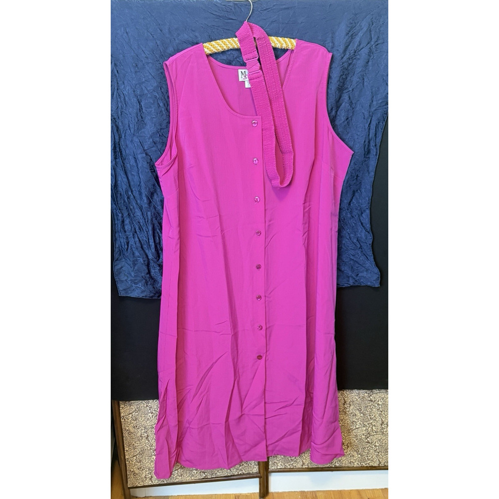 NEW Vintage Y2K Maggie Sweet Sleeveless Button-Front Dress with Belt Petite 3X